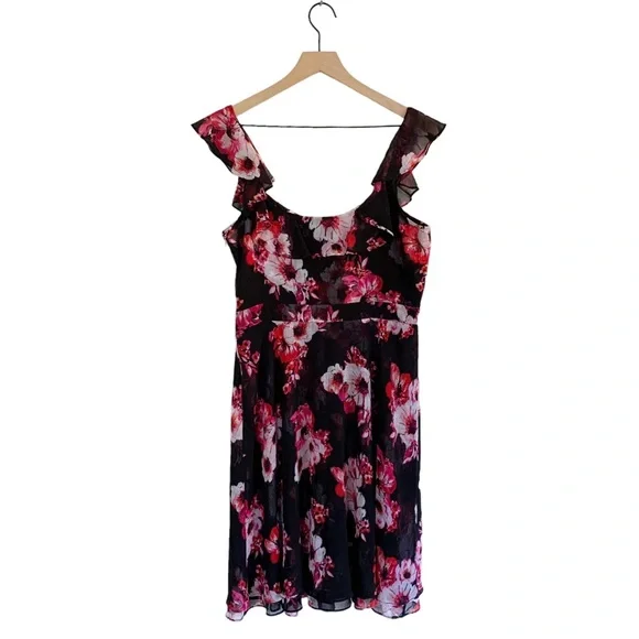 WHBM Black Floral Ruffle Midi Dress - Picture 3 of 11